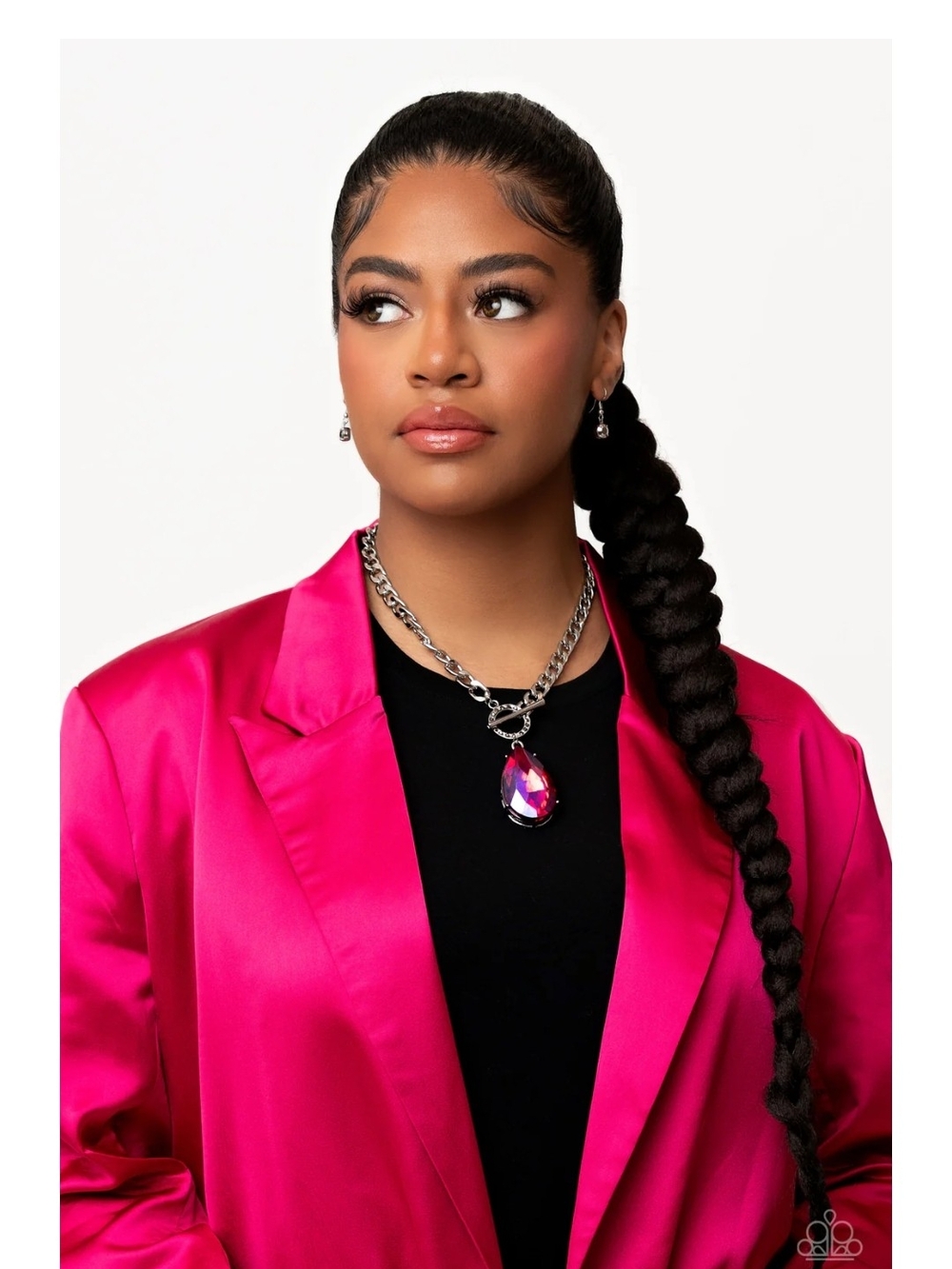 Edgy Exaggeration Necklace with Pink UV Shimmer Teardrop Pendant - Picture 5 of 6